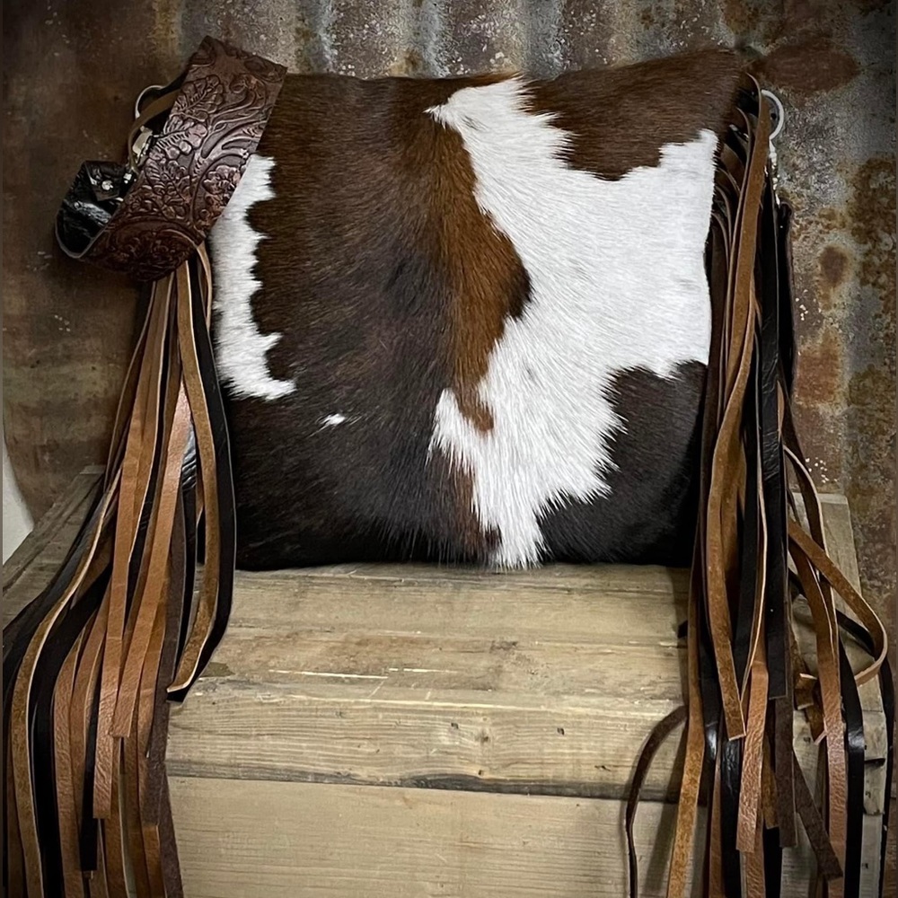Fringe real cowhide leather purse 13” wide